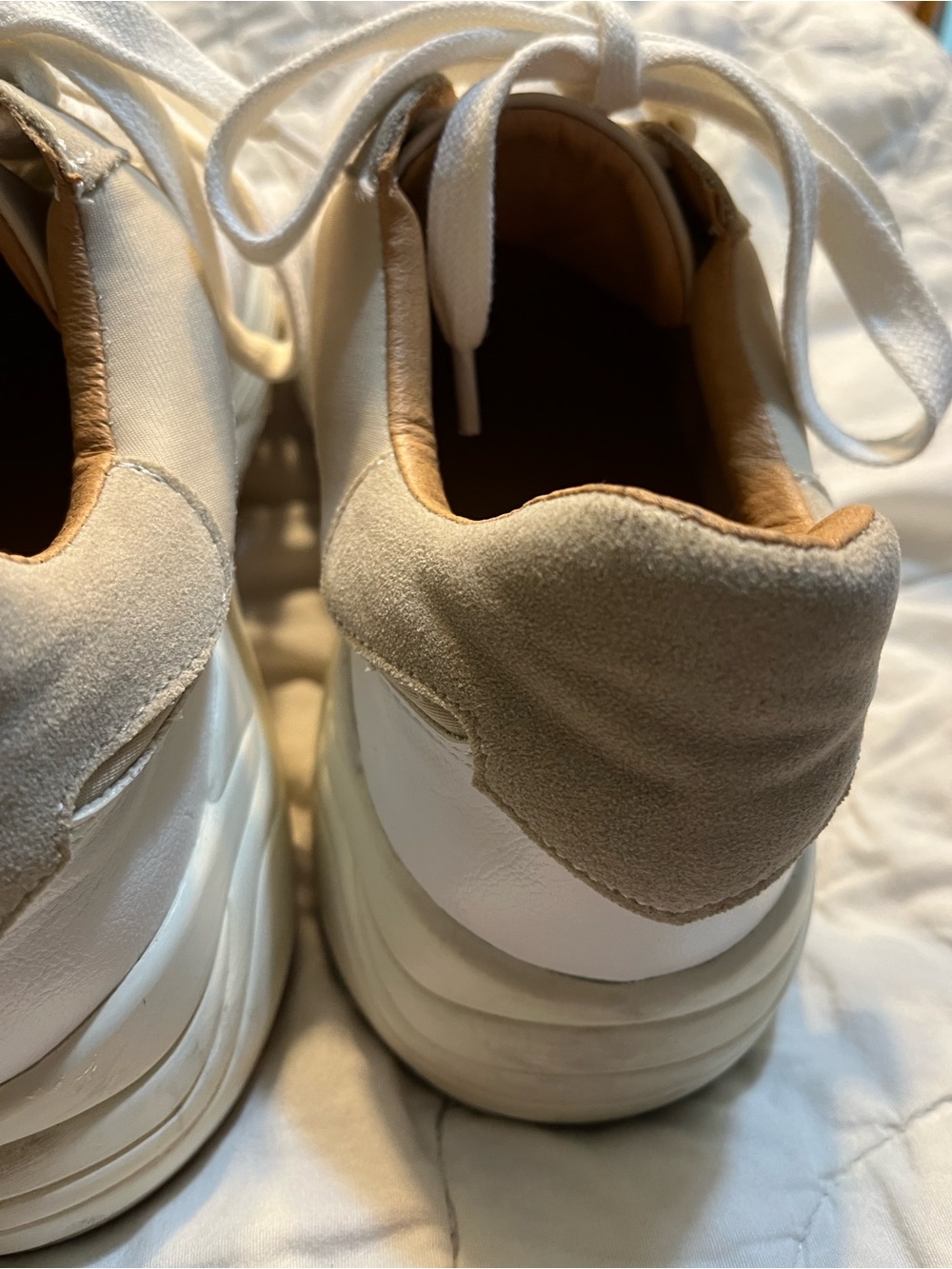 Beige and White Platform Sneakers with Cushioned Sole - Picture 8 of 9